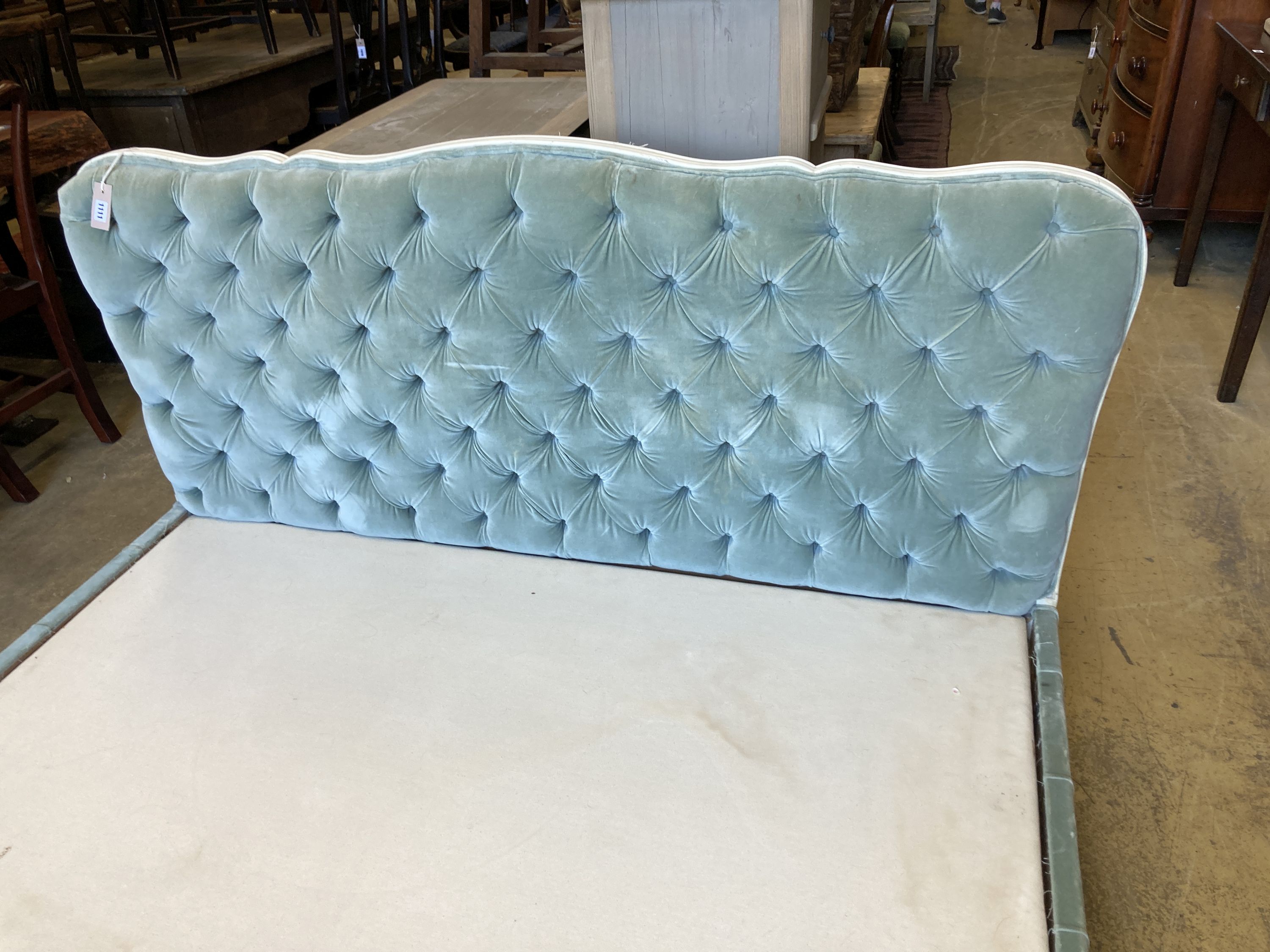 A Louis XVI style upholstered bedframe, width 160cm, length 222cm